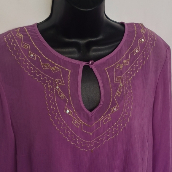 C.L.O.T.H.E.S. Embroidered & Sequined Tunic with Camisole,  lilac/purple/gold - Picture 2 of 7